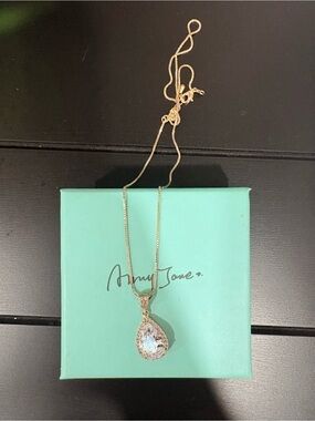 Mary Jane Gold Necklace with Clear Teardrop Pendant